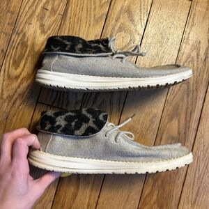 Hey Dude Britt Cream Cheetah Grey Leopard Print Ankle Boots Womens 9 121770149